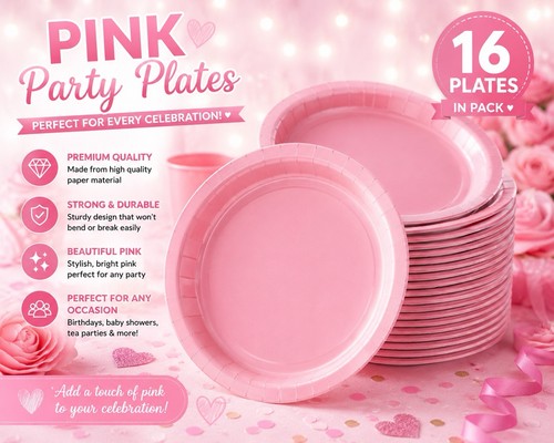 Pink party plates - party, 16