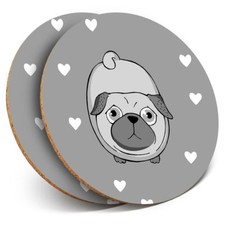 2 x Coasters bw - Adorable Pug