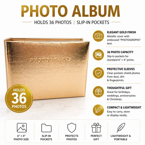 Gold photo album holds - gold, 36