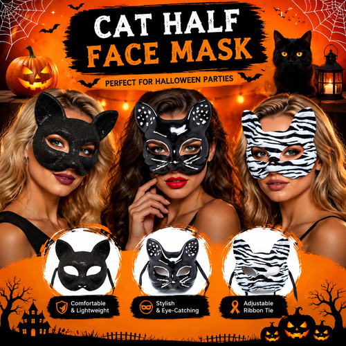 Black cat half face - black,
