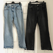 2 x Zara, Blue & Black, Raw Hem, Faded, Zip Fly Jeans, 32 (Waist 32.5", Leg 32")
