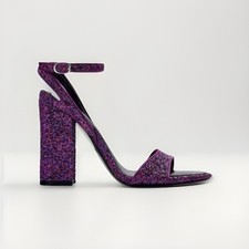 ZARA Purple Glitter Block Heels UK 4 | Elegant Sparkly Party Shoes Evening Heels