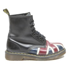 DR MARTENS 1460 Womens Leather Biker Boots Black Union Jack UK 5 Iconic Stitched