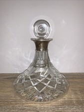 Vintage Hallmarked Silver Mounted Crystal Decanter Display Decor Collectible 