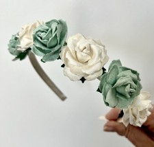 Flowergirl/Bridesmaid Headband Sage Green & Ivory