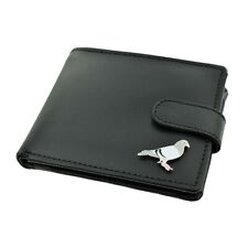 Genuine Black Leather Wallet with a Racing Pigeon Emblem