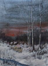 Original Watercolour, 'Sheep Herding in the snow', circa 1890, Artist unknown