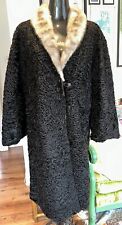 Vintage Persian Lamb Fur Coat White Mink Collar Sz L (see Measurements) Xmas