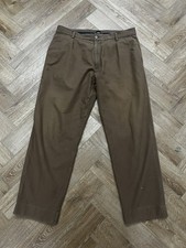 HUGO BOSS Parko-Pleats-B1 Trousers Mens Wide Leg Brown 34W x 30L Cotton Stretch*