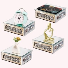 Set of 4 Floating Wall Shelf Mirrored Crushed Diamond  15.5 x 13.2 x 6 cm