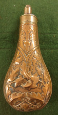 Antique Heavily Decorated Copper & Brass Gun Powder Flask by G &J W Hawksley