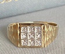 9ct Gold And Diamond Grid  Ring, Size T, 2.7g, Hallmarked & With Box