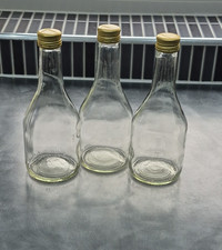 3 Clear Glass Bottles with screw on gold coloured lids - display / Decor / Craft