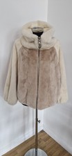 N Peal Fur Jacket Size 10/12 Cream Mink High Neck Full Zip Two Tone READ