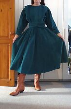 Droopy And Browns Vintage Corduroy Dress In Teal Edwardian Style and Belt 1980's