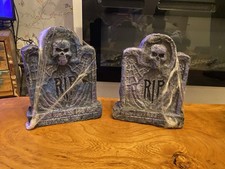 Two Rare 19cm freestanding aged  Tombstones grave yard Halloween Decoration Prop