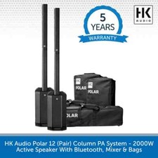 2 x HK Audio Polar 12 Portable Column PA System 2000W Active Bluetooth With Bags