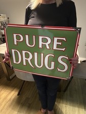 Pure Drugs Enamel Sign Chemist Drug Store Pharmacy Cool Display Advertising