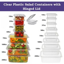 Clear Plastic Salad Containers with Hinged Lid Leakproof Takeaway Food Reusable