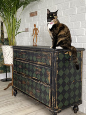 Antique Victorian Painted Chest Of Drawers. OOAK. Green And Black. Vintage. 
