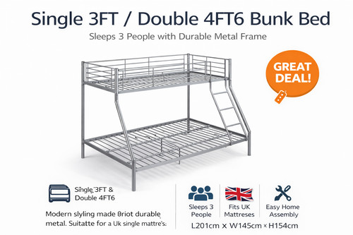Palmdale triple bunk bed - bunk, metal