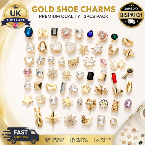 2pc gold shoe charms - gold, gem