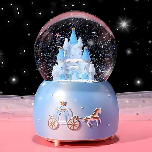 Snow globes blue castle - snow, music