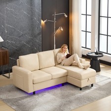 1.8M L-Shaped Sofa Bed with Storage 3 Seater Sleeper Sofa Couch with USB LED