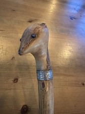 vintage hand carved walking stick silver banded weasel stoat mongoose ferret