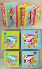 SET OF 4 GRADUATED STORAGE BOXES VW VOLKSWAGEN BEETLE CAMPER VAN & FLOWERS