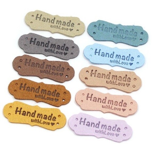 Faux suede leather labels hand - labels,