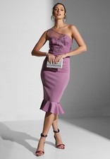 Chi Chi London One Shoulder Embroidered Bodice Bodycon Midi Dress Purple UK 16