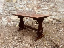 Vintage Solid Oak Trestle Table Rustic Farmhouse Console Hall Table
