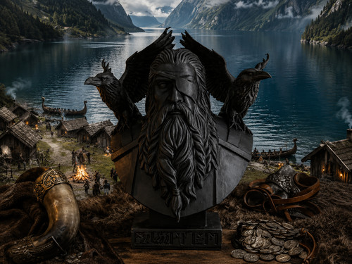 Odin bust with ravens - odin,