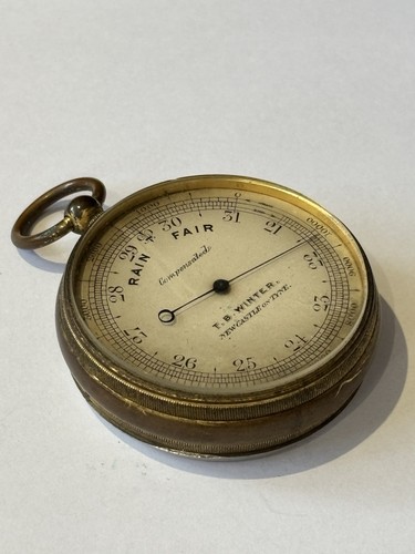 Antique pocket barometer b - t,