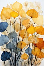 FLORAL FLOWER MEADOW CANVAS PICTURE PRINT WALL ART Blue and Yellow