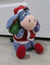 EEYORE CHRISTMAS PLUSH - WINNIE THE POOH - SANTA BEANIE SOFT TOY HOLDING A GIFT