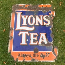 Rare Original LYONS TEA Enamel Advertising Sign 39” X 29.5” 