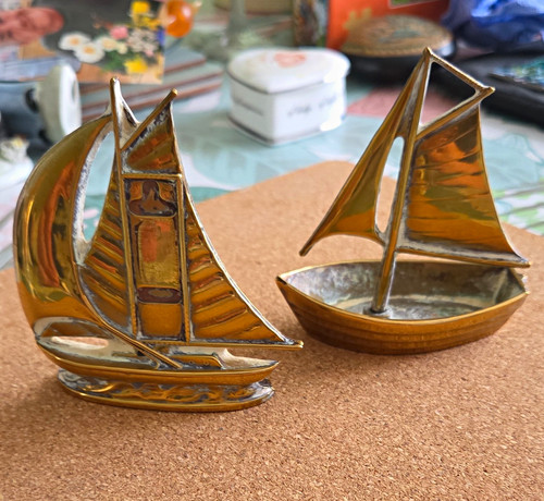 Pair brass sailboat model - pair,