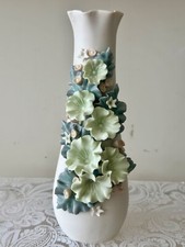 Vintage IOW Chessell Pottery, Handmade 3D Floral Sculptured Vase, Cream/Greens