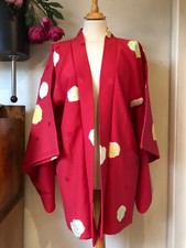 Traditional Japanese Silk Roses Red Haori with Matching Obi Sash. Old New.