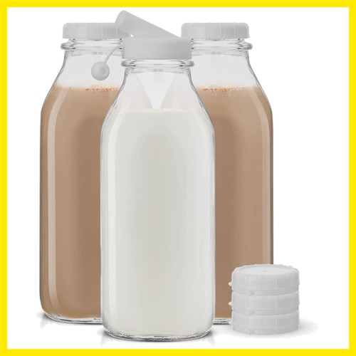 Glass milk bottles - glass, lids