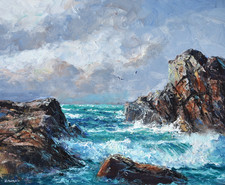 Cornish Artist Richard Blowey Original Oil Painting Rugged Seascape Art Cornwall