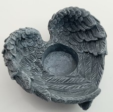 Angel Wings Tea light Candle Holder Slate-Grey Stone-Effect Grave Memorial