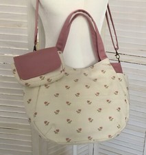 ** Handmade ** Set of Cute Pink Floral Tulip Tote Bag & Matching Mini Pouch