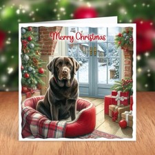 Chocolate Labrador Dog Christmas Card, Lab