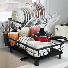 Kitchen Dish Drying Rack Adjustable Stainless Steel 2 Tier Plates Organizer