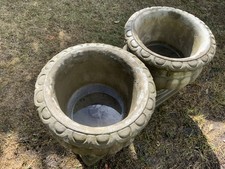 Pair Of Large Concrete Tulip Planters, In Two Halves, Very Heavy, Brand New.