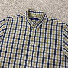 Fred Perry | Short Sleeve Gingham Shirt Mens Large Yellow Blue Mod Scooter Ska