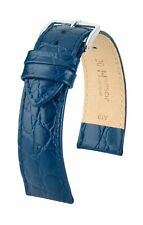 Hirsch Crocograin 18 mm blue watch strap, length M